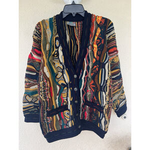 Vintage Coogi Cardigan Sweater S Multicolor 3D Knit Wool 90s Australia Eclectic